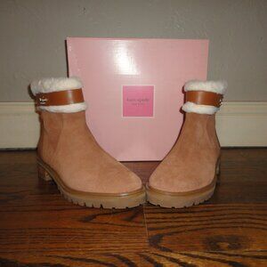 KATE SPADE "Bailee Winter" Women's Tan Faux Suede Faux Fur Ankle Boots Size 8